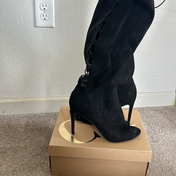Lace up open toe thigh high stilettos - Picture 2 of 5